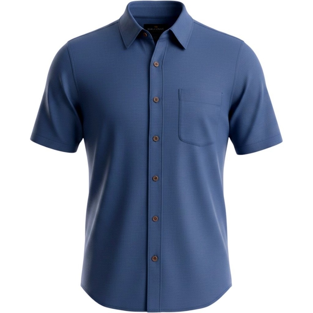 G.H. Bass & Co. Button Down Shirt Mens M Navy Blue Textured Short Sleeve Grid